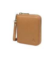 Aarni Mini clutch pieni lompakko hirvennahka nahka kulta konjakinruskea